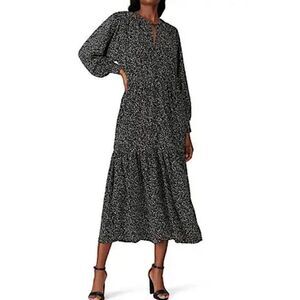 NEW Sweet Baby Jamie The Runway Black Ditsy Long Sleeve MIDI Dress Size XS